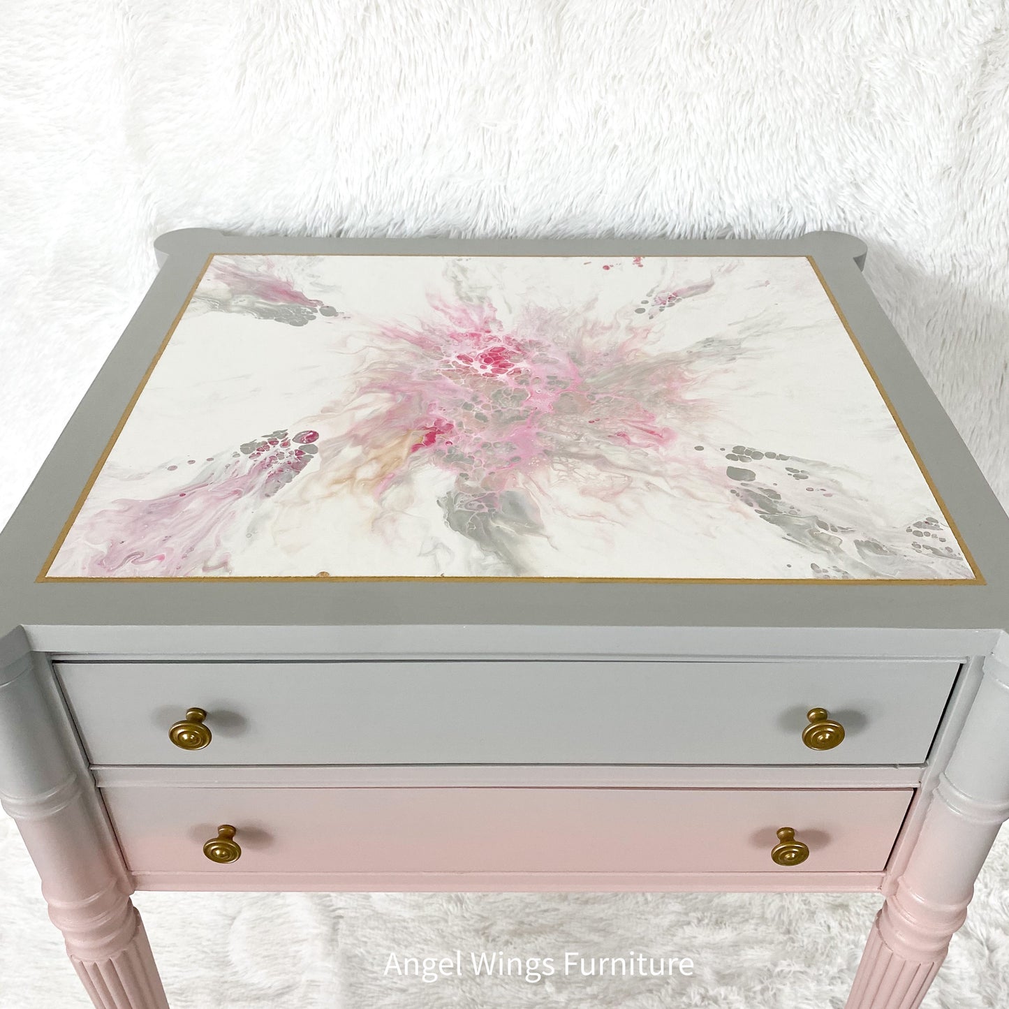 Federal Style Table. Boho Bedside Table Nightstand. Pink Gray Side Table. Girls Bedroom Furniture. Nursery Furniture. Eclectic End Table