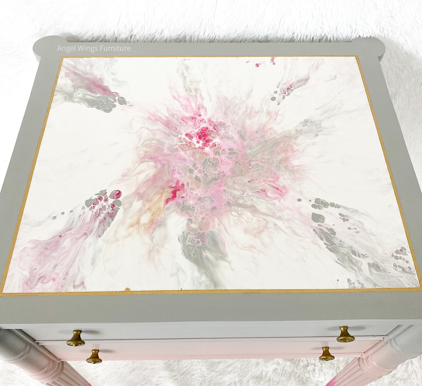 Federal Style Table. Boho Bedside Table Nightstand. Pink Gray Side Table. Girls Bedroom Furniture. Nursery Furniture. Eclectic End Table