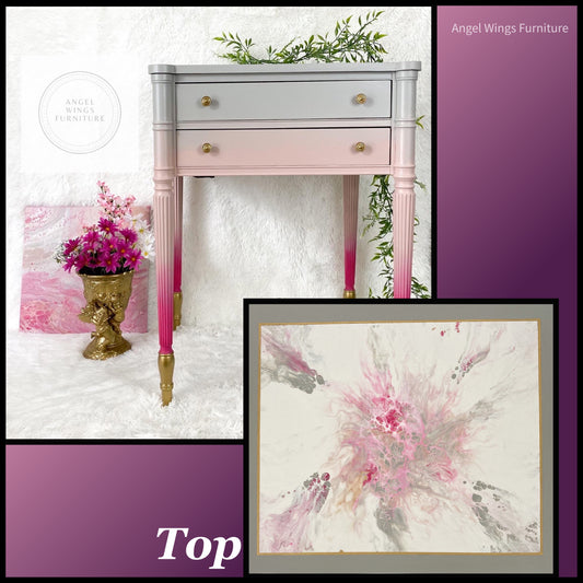 Federal Style Table. Boho Bedside Table Nightstand. Pink Gray Side Table. Girls Bedroom Furniture. Nursery Furniture. Eclectic End Table