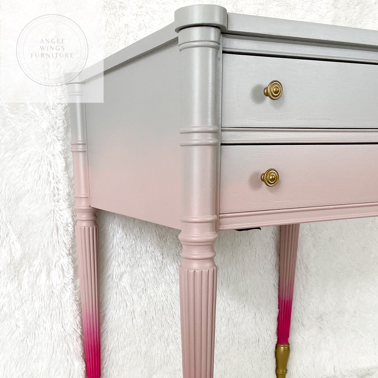 Federal Style Table. Boho Bedside Table Nightstand. Pink Gray Side Table. Girls Bedroom Furniture. Nursery Furniture. Eclectic End Table